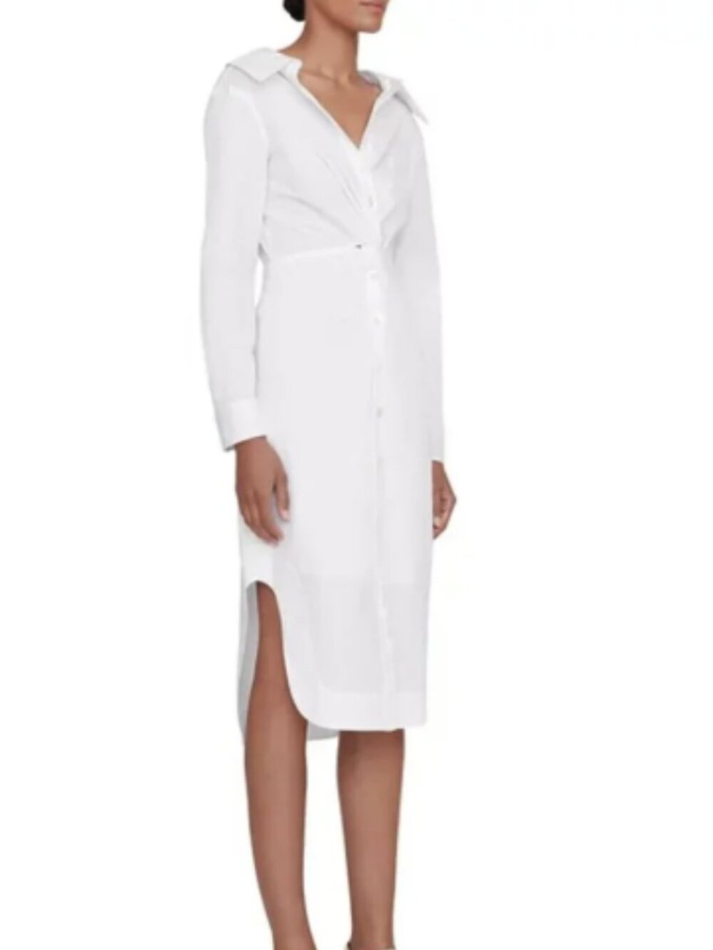 Staud Clea Spread Collar Long Sleeve Twist Front Midi Shirt Dress White 4